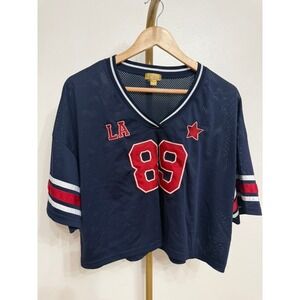 Cult Favorite, Mesh Jersey Top, Navy Blue, L, Excellent, MSRP $48‎